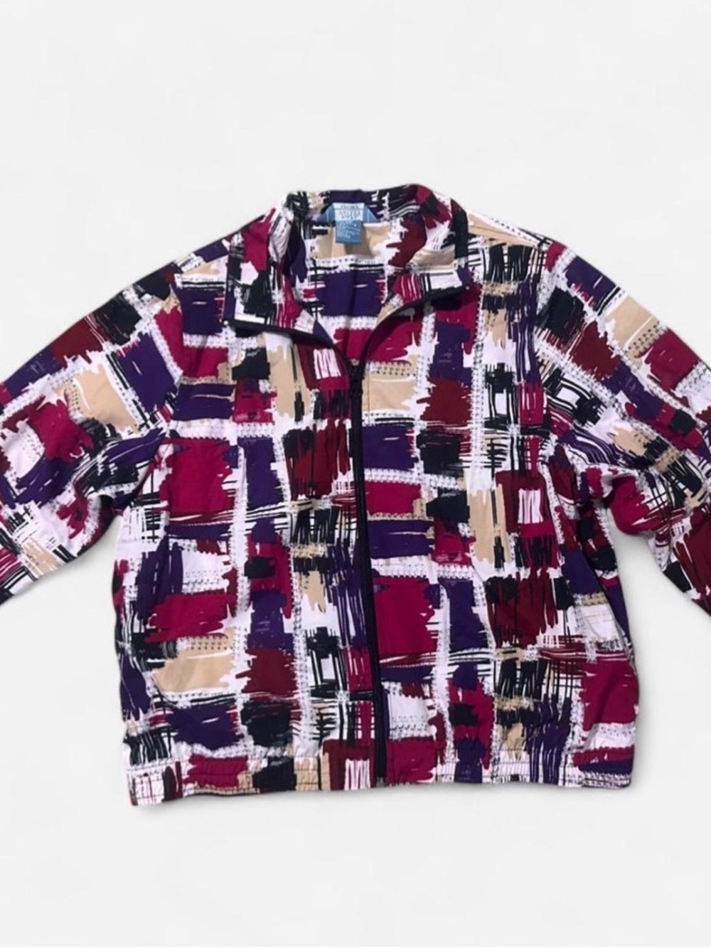 Vintage Napa Valley Abstract Print Zip Front Jacket in Burgundy, Purple, Cream